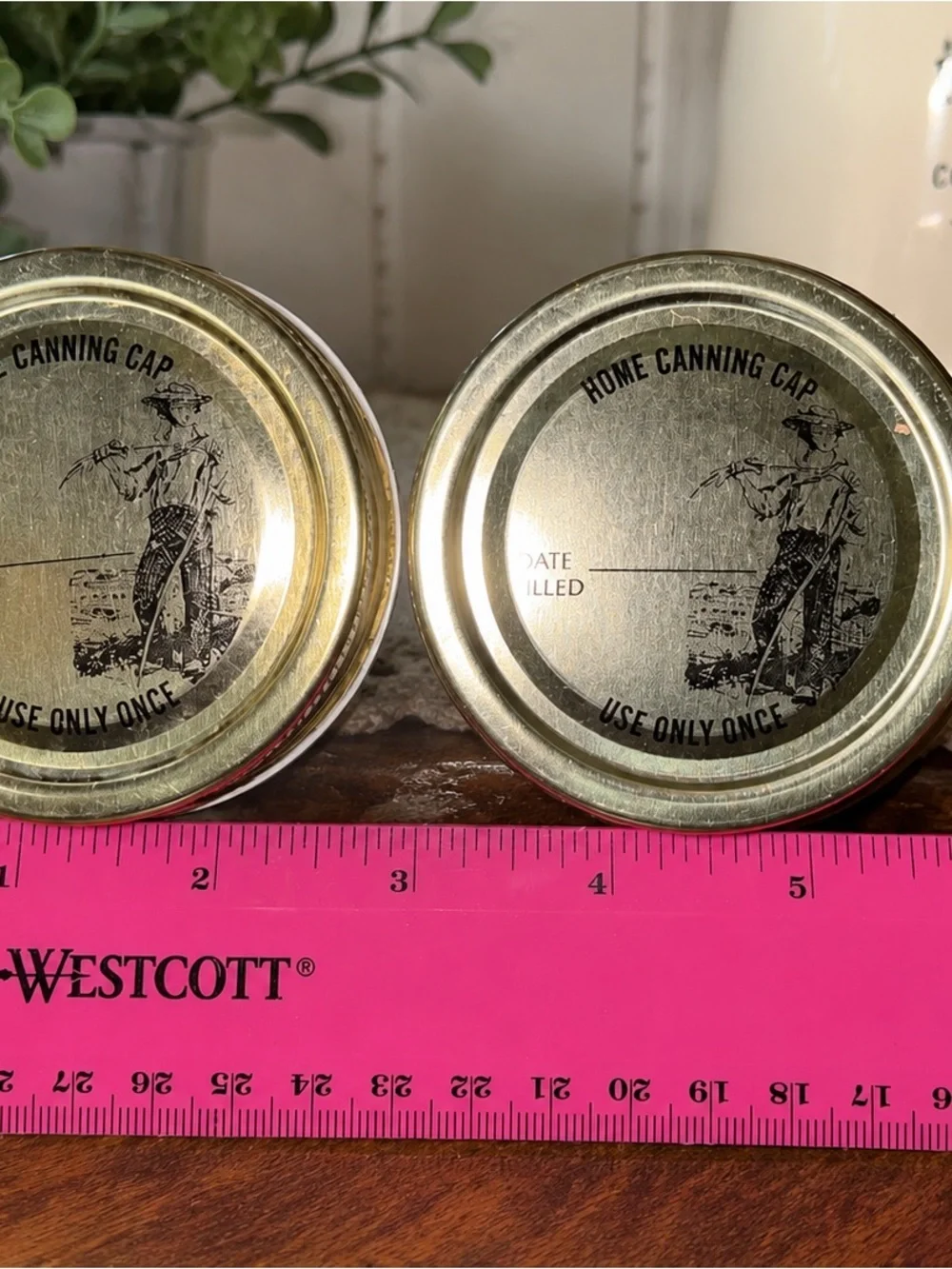 Vintage Anchor Hocking Home Canning Caps Lids Lot of 2 Gold Farmer